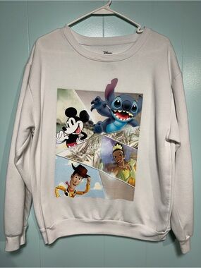 Disney White Crewneck Sweatshirt with Colorful Character Collage